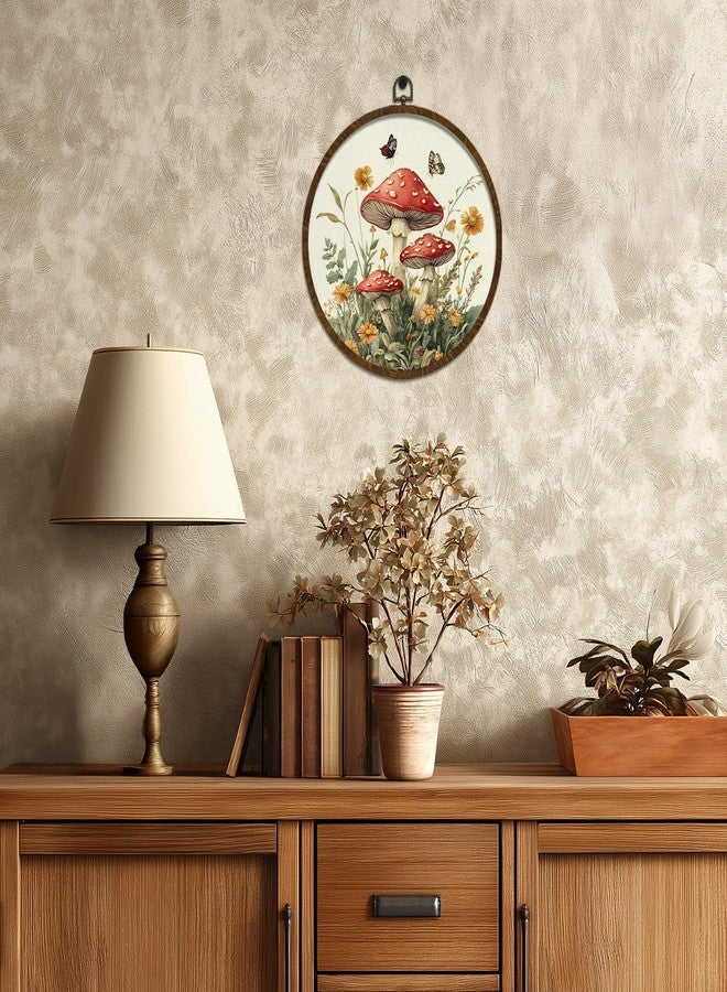 KLYTINK Vintage Fantasy Mushroom Floral Wall Art, Round Canvas Wall Hanging Decor, Fantasy Forest Botanical Illustration, for Living Room,Bedroom,office 10x10 Inch(MG09) - Image 5